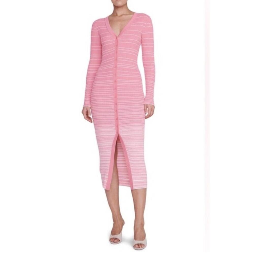 STAUD Shoko Sweater Dress Womens Medium Pink Striped Midi Ombre - Picture 12 of 12